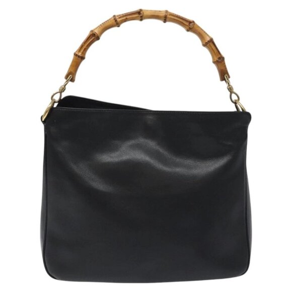 GUCCI Bamboo Hand Bag Leather 2way Black Gold - Picture 2 of 15